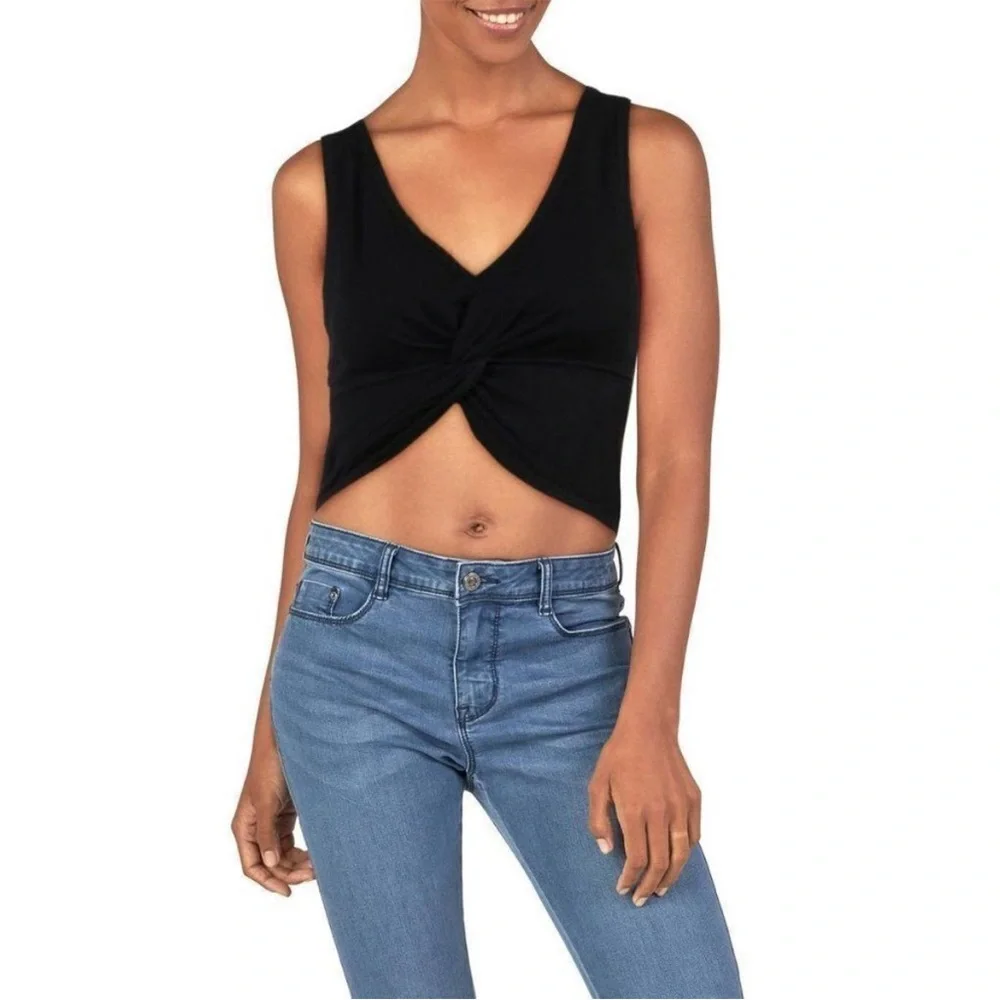 Free People Movement New Moon Knot Front Ribbed Crop Tank Black Lg - Picture 13 of 14